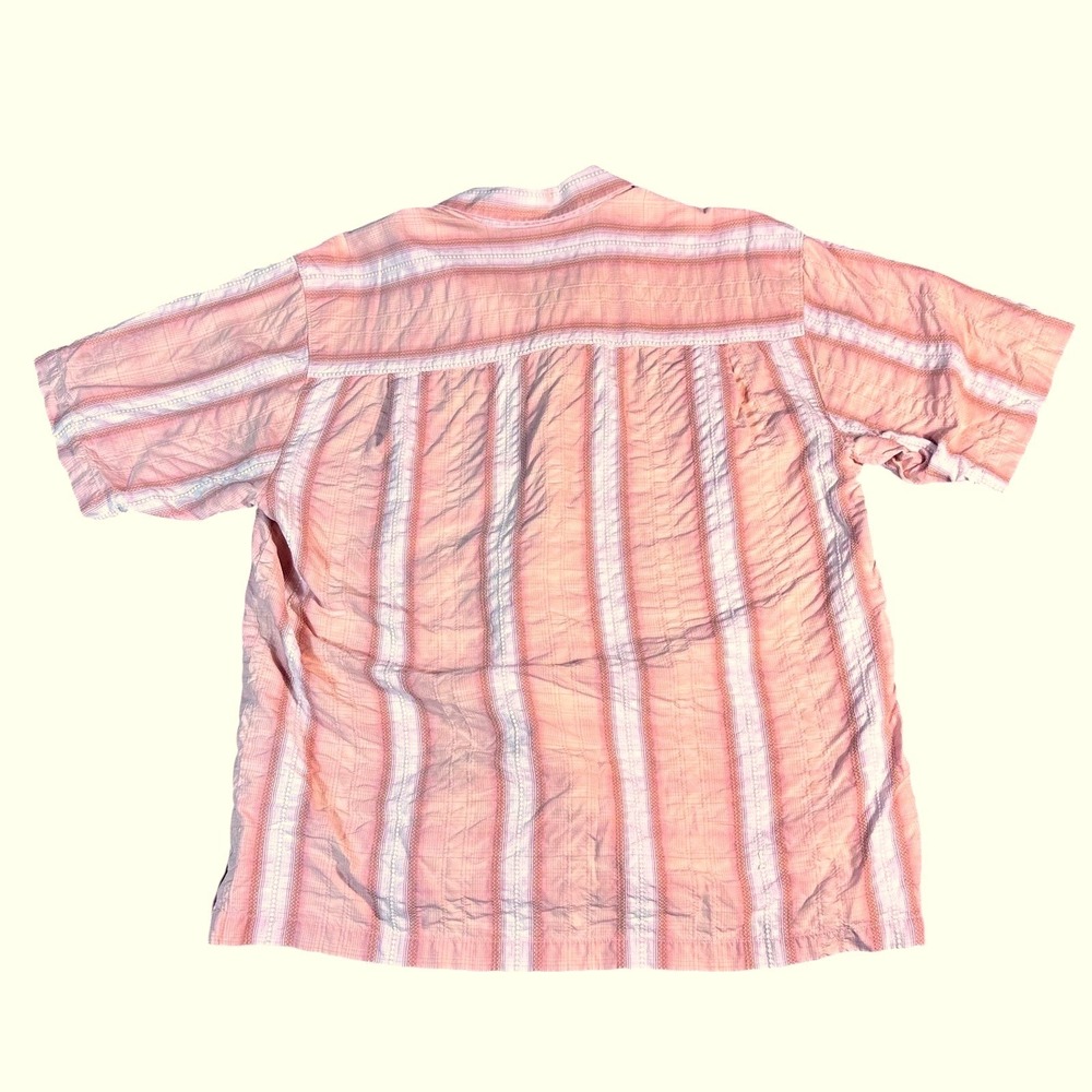 Tommy Bahama Button Up Shirt Mens Medium Coral Striped 100% Silk Short Sleeve - Picture 3 of 9